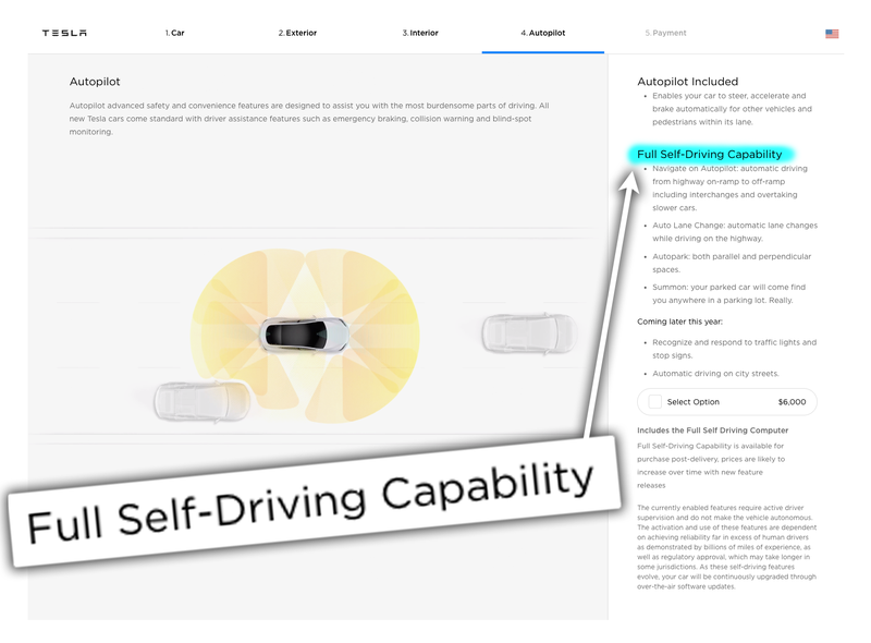 Illustration for article titled Tesla Is Still Using the Phrase 'Full Self-Driving' to Describe Its Cars Even Though It's Wrong
